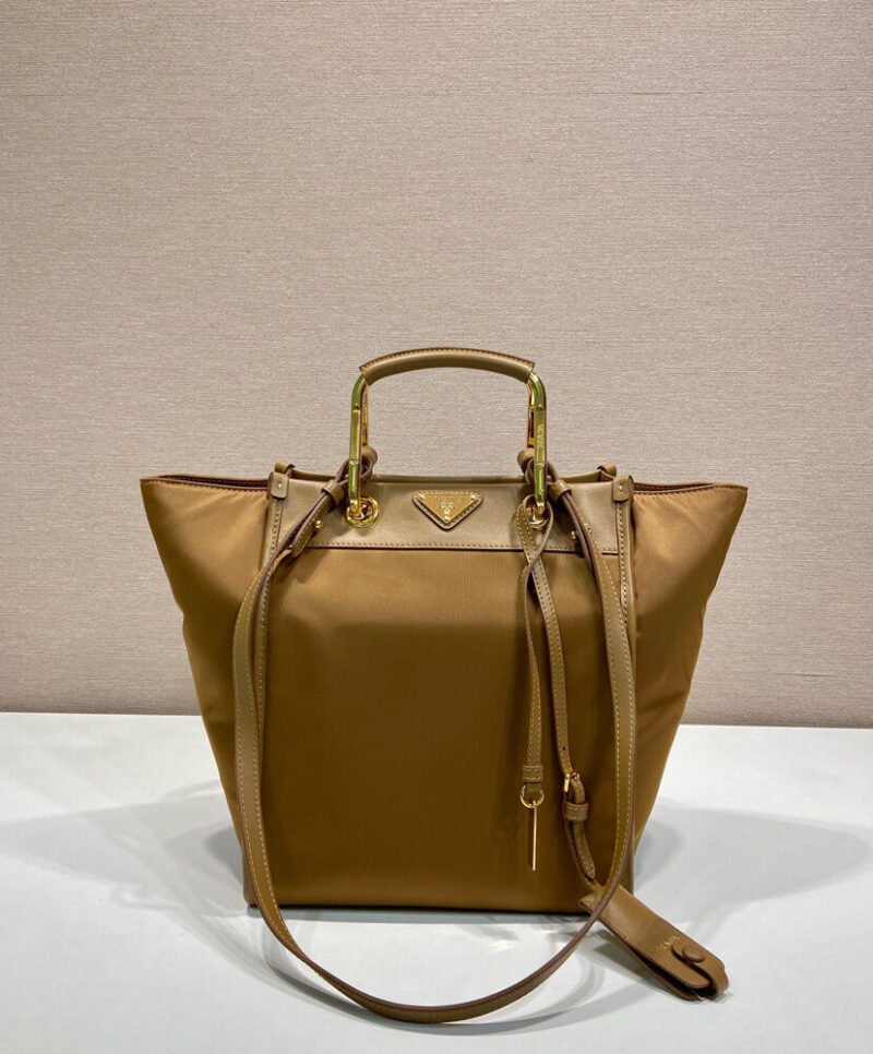 Prada Medium Re-Nylon And Leather Tote Bag Coffee